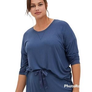 0X 12W Large Blue Ribbed Dolman Sleeve Sleep Tee Pajama Top Breathable Torrid
